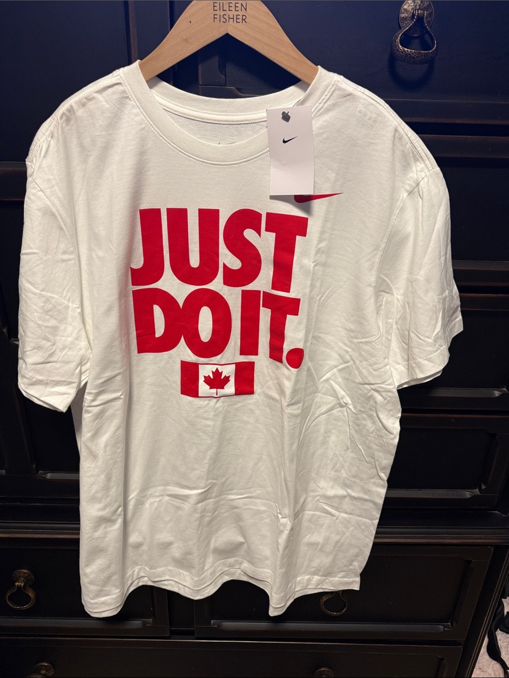 Nike White Kids Short Sleeve Tee with Red "JUST DO IT." Graphic